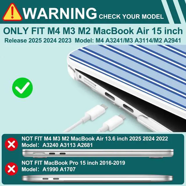 Alt view image 4 of 5 - Yebiseven for M4 MacBook Air 15 inch Case 2025 2024 2023 Released A3241 A3114 M3 A2941 M2, Hard Shell Laptop Case with Keyboard Cover & Trackpad Film & 2 OTG Adapters, Blue Stripes