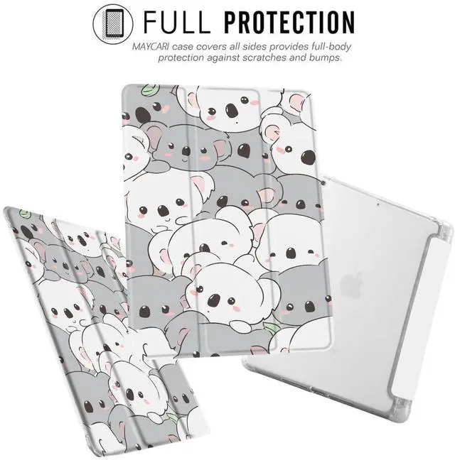 Alt view image 2 of 5 - MAYCARI Cartoon Cute Animals Case for iPad 10.9 inch 2022 with Pencil Holder, Original Pattern iPad 10th Generation Soft TPU Back Protective Cover Shell, Auto Sleep/Wake Slim Shell - White Grey Koala