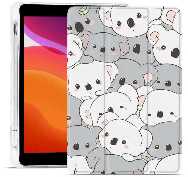 Main image of MAYCARI Cartoon Cute Animals Case for iPad 10.9 inch 2022 with Pencil Holder, Original Pattern iPad 10th Generation Soft TPU Back Protective Cover Shell, Auto Sleep/Wake Slim Shell - White Grey Koala