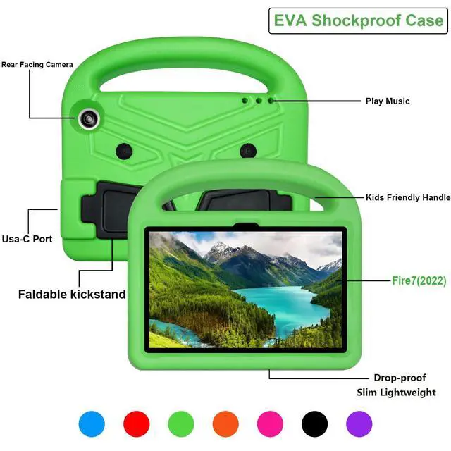 Alt view image 3 of 5 - UUcovers Kindle Fire 7 Tablet Cover for Kids (Only Compatible with 12th Generation, 2022 Release) with Kickstand Handle Heavy Duty EVA Foam Shockproof Lighweight Protective Stand Cover, Green Bird