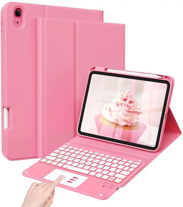Main image of JKSML Case for iPad 10th/11th (A16) Gen with 7 Colors Backlight Touchpad Keyboard and Pencil Holder, Detachable Wireless Bluetooth Trackpad Keyboard, Rose Pink