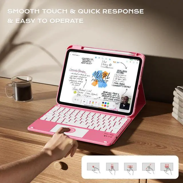 Alt view image 5 of 5 - JKSML Case for iPad 10th/11th (A16) Gen with 7 Colors Backlight Touchpad Keyboard and Pencil Holder, Detachable Wireless Bluetooth Trackpad Keyboard, Rose Pink