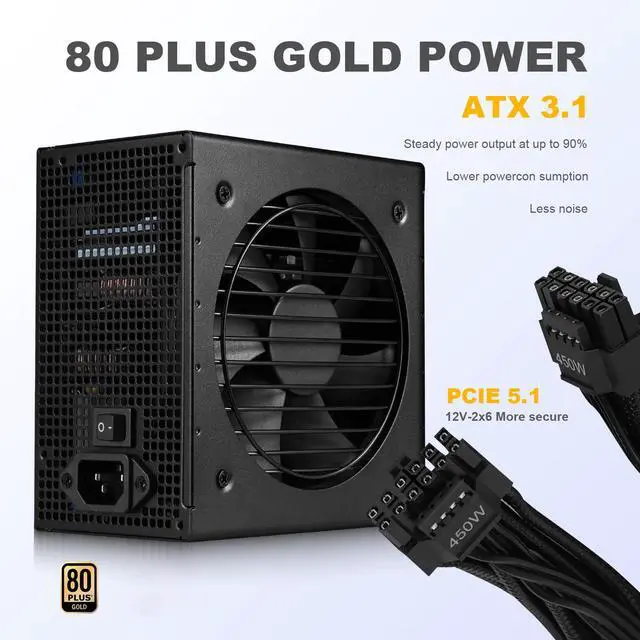 Alt view image 2 of 5 - SAMA Black 850W Power Supply - Fully Modular 80 Plus Gold Certified ATX 3.1 & PCIE 5.1 Compliant Power Supply, Supports RTX 30/40 Series GPUs