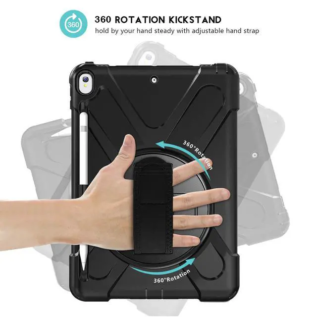 Alt view image 4 of 5 - ProCase Rugged Heavy Duty Case for iPad Air 3 10.5 2019/ iPad Pro 10.5 2017, Shockproof Protective Cover with Rotating Kickstand for iPad Air (3rd Gen) 10.5" 2019/ iPad Pro 10.5" 2018 Black