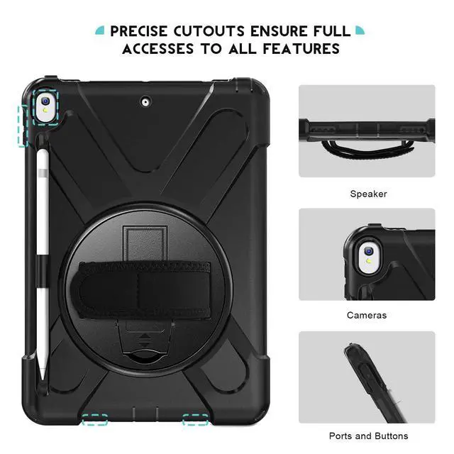 Alt view image 5 of 5 - ProCase Rugged Heavy Duty Case for iPad Air 3 10.5 2019/ iPad Pro 10.5 2017, Shockproof Protective Cover with Rotating Kickstand for iPad Air (3rd Gen) 10.5" 2019/ iPad Pro 10.5" 2018 Black