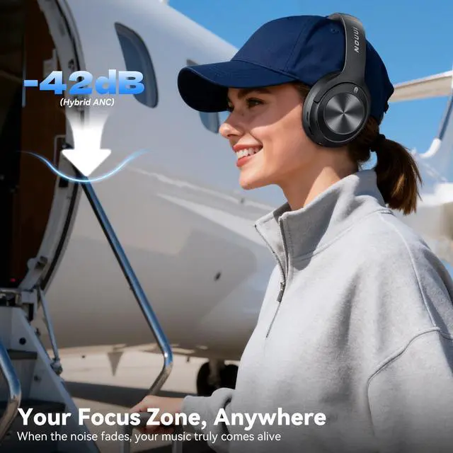 Alt view image 2 of 5 - Hybrid Active Noise Cancelling Headphones, Wireless Bluetooth Headphones with Hi-Res Audio, Deep Bass, Transparent Mode, 70H Playtime Over Ear Bluetooth Headset with Fast Charging for Travel/Office/PC