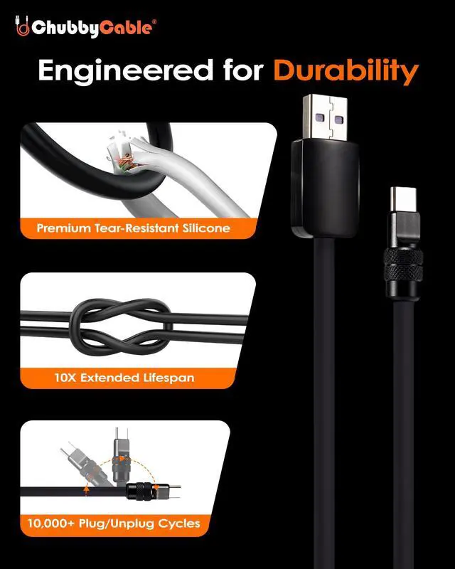 Alt view image 5 of 5 - chubbycable Black Chubby - Black Samurai Edition 120W USB C Cable Fast Charging Cable Durable Silicone Charger Cord Compatible with iPhone 17-15 Series iPad MacBook Airpods, USB A to Type C, 0.32FT