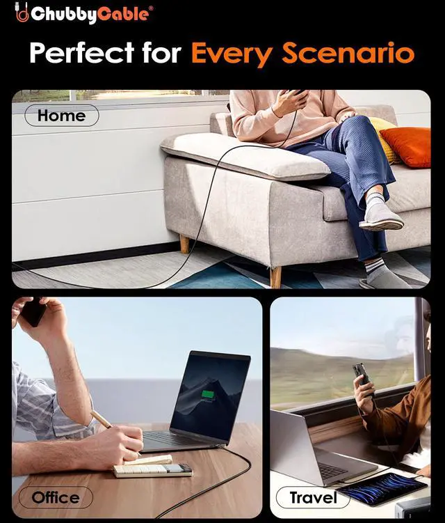 Alt view image 3 of 5 - chubbycable Black Chubby - Black Samurai Edition 120W USB C Cable Fast Charging Cable Durable Silicone Charger Cord Compatible with iPhone 17-15 Series iPad MacBook Airpods, USB A to Type C, 0.32FT