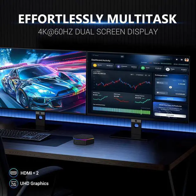 Alt view image 4 of 5 - SOAYAN Mini PC, 12th Alder Lake N100 Linux Mini Computer (up to 3.4GHz), 16GB DDR4 RAM 512GB SSD Small Desktop Computer WiFi 6/4K Dual Display/USB3.2/BT5.2/Gigabit Ethernet for Home, Office, Business