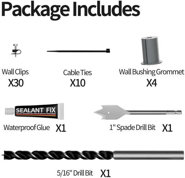 Alt view image 2 of 5 - EAZUSE Starlink Cable Routing Kit Wall Pass Through Grommet Mounting Kit 3/4" and 5/16" Drill Bit, Wire Clips & Cable Ties for Starlink Gen 2/3 Dish & Mini Ethernet Installation