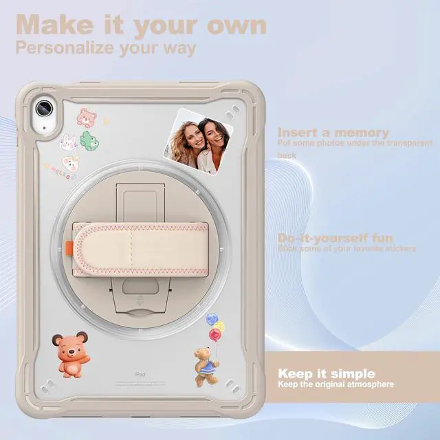 Alt view image 2 of 5 - ZenRich Clear Case for iPad 11th (A16)/ iPad 10th Generation 10.9 inch 2025/2022, Shockproof Slim Hard Case with Screen Protector/Pencil Holder/360°Rotating Kickstand/Handle/Carrying Strap, Khaki