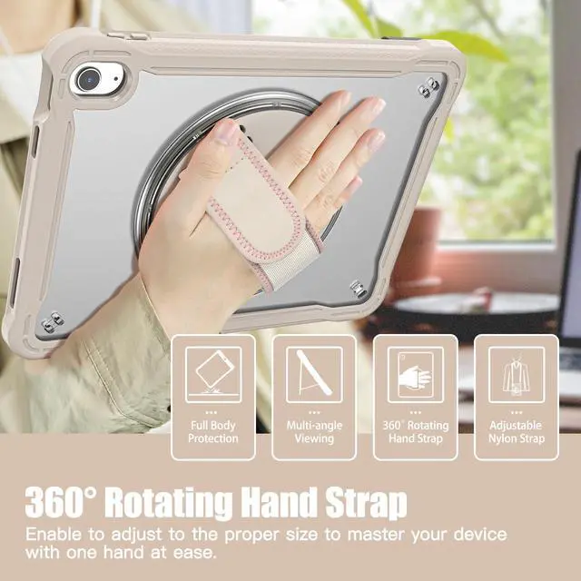 Alt view image 4 of 5 - ZenRich Clear Case for iPad 11th (A16)/ iPad 10th Generation 10.9 inch 2025/2022, Shockproof Slim Hard Case with Screen Protector/Pencil Holder/360°Rotating Kickstand/Handle/Carrying Strap, Khaki