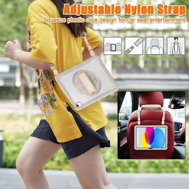 Alt view image 5 of 5 - ZenRich Clear Case for iPad 11th (A16)/ iPad 10th Generation 10.9 inch 2025/2022, Shockproof Slim Hard Case with Screen Protector/Pencil Holder/360°Rotating Kickstand/Handle/Carrying Strap, Khaki