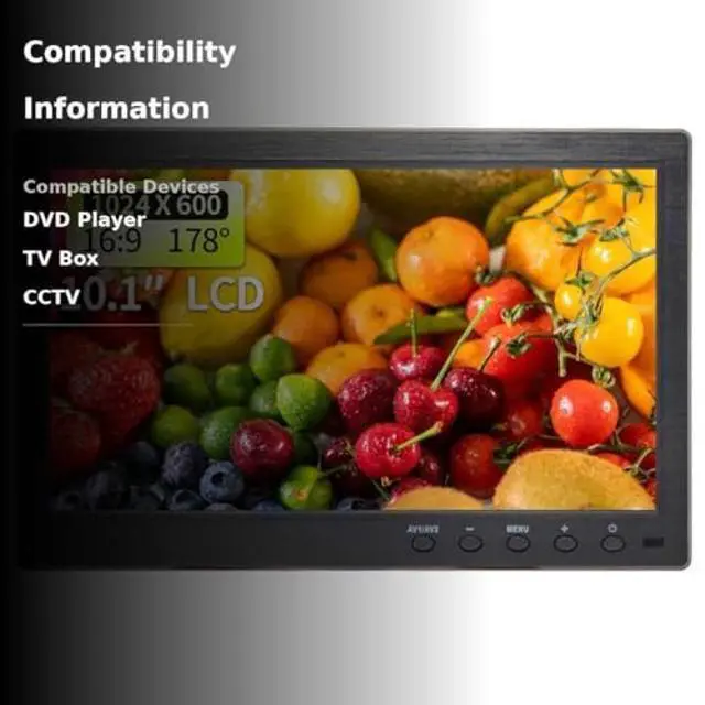 Alt view image 3 of 5 - Qcvoruno 10.1 inch LCD Security Monitor & Displays, 1024 * 600 Resolution,BNC/AV Input, Built-in Dual Speakers Portable Monitor, Suitable for TV CCTV DVD CCD