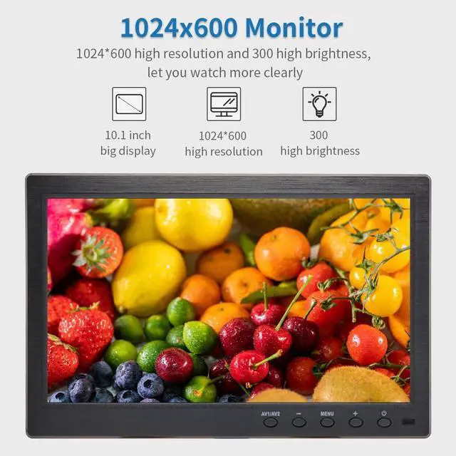 Alt view image 2 of 5 - Qcvoruno 10.1 inch LCD Security Monitor & Displays, 1024 * 600 Resolution,BNC/AV Input, Built-in Dual Speakers Portable Monitor, Suitable for TV CCTV DVD CCD