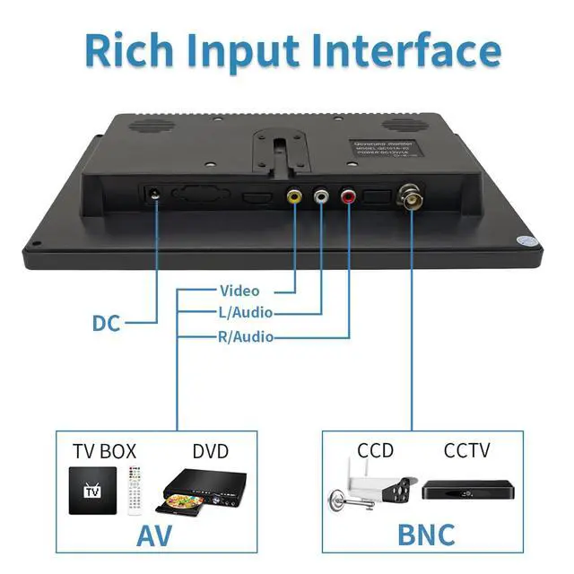 Alt view image 4 of 5 - Qcvoruno 10.1 inch LCD Security Monitor & Displays, 1024 * 600 Resolution,BNC/AV Input, Built-in Dual Speakers Portable Monitor, Suitable for TV CCTV DVD CCD