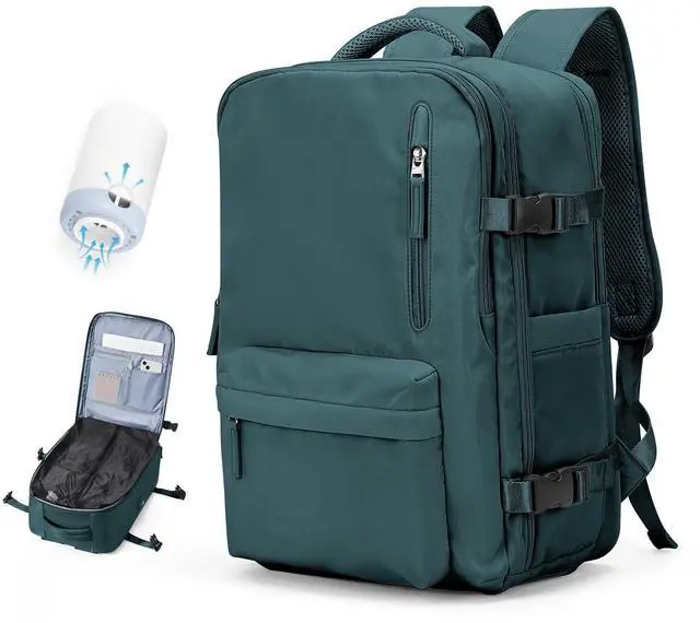 Main image of Vacuum Travel Backpack with Pump for Women, Personal Item Carry on Backpacks Flight Approved 18x14x8 inches for Men,Laptop Waterproof Work Compression bags Casual Daypack. (Blue)