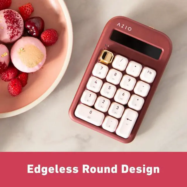 Alt view image 2 of 5 - AZIO IZO Wireless Mechanical Calculator & Number Pad (Red/Gold) - Bluetooth 5.0 & USB, Gateron-Blue Mechanical Switch, 9 Backlight Modes, Rechargeable, PC & Mac Compatible, Baroque Rose (IN106)