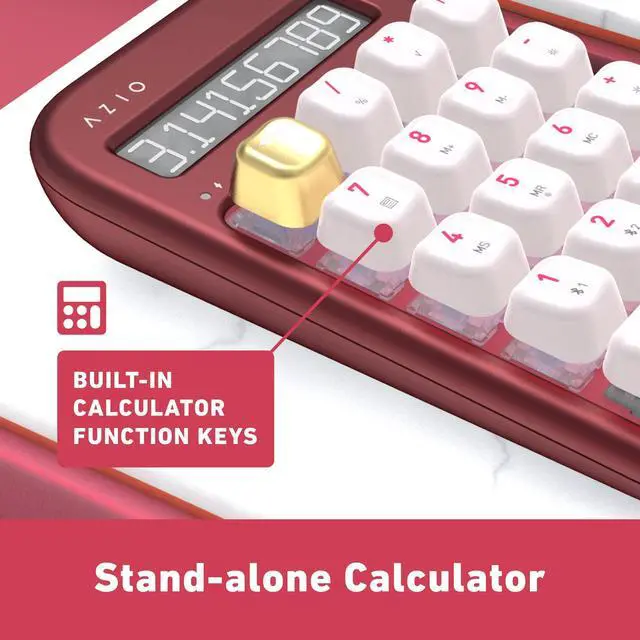Alt view image 4 of 5 - AZIO IZO Wireless Mechanical Calculator & Number Pad (Red/Gold) - Bluetooth 5.0 & USB, Gateron-Blue Mechanical Switch, 9 Backlight Modes, Rechargeable, PC & Mac Compatible, Baroque Rose (IN106)