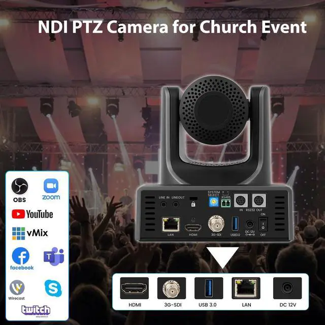 Alt view image 2 of 5 - Meeasier NDI PTZ Camera AI Tracking,30x Optical Zoom with 3G-SDI/USB/IP/HDMI PTZ Camera for Church,Live Streaming,Education Events vMix OBS