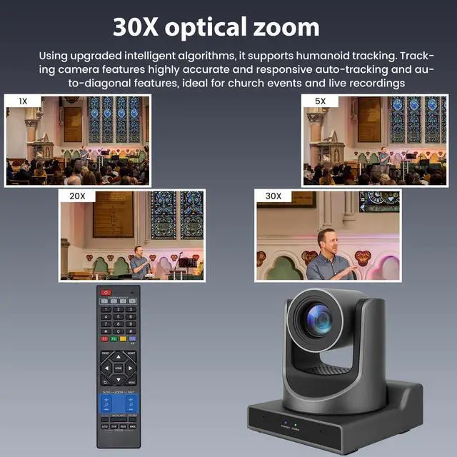 Alt view image 3 of 5 - Meeasier NDI PTZ Camera AI Tracking,30x Optical Zoom with 3G-SDI/USB/IP/HDMI PTZ Camera for Church,Live Streaming,Education Events vMix OBS
