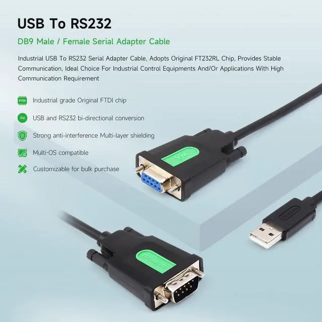 Alt view image 3 of 5 - waveshare 3PCS Industrial USB to RS232 Adapter with Original FT232RL FTDI Chip, Compatible with OS Including Mac OS,Linux,Windows 11/10/8.1/8/7/XP,Length 1.5m, USB-TO-RS232-Male-Cable