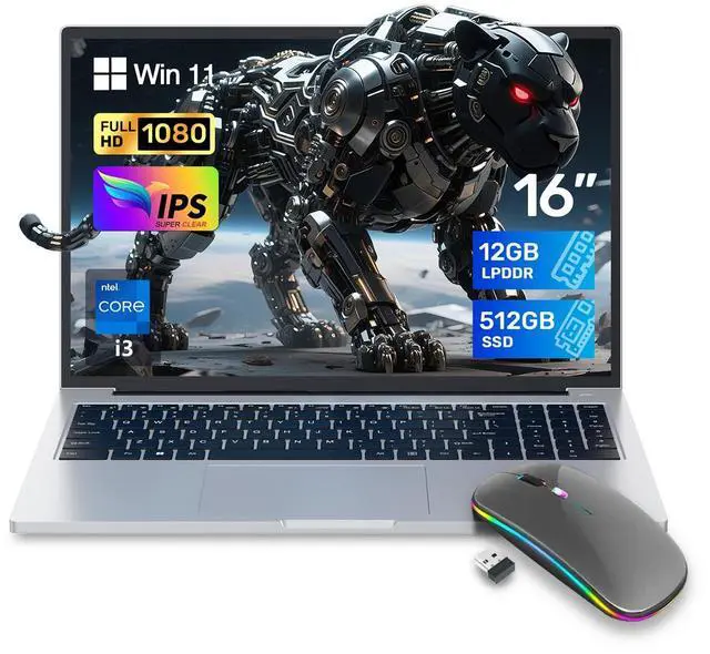 Main image of ZOLWAYTAC Gaming Laptops,Core i3 2 Cores 4 Threads (Upto 3.2GHz) Processor,16" FHD Display 1920X1200IPS,12GB DDR4 512GB SSD,Aluminum Body,WiFi/BT,Silver