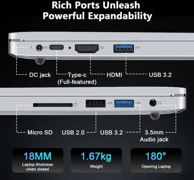 Alt view image 5 of 5 - ZOLWAYTAC Gaming Laptops,Core i3 2 Cores 4 Threads (Upto 3.2GHz) Processor,16" FHD Display 1920X1200IPS,12GB DDR4 512GB SSD,Aluminum Body,WiFi/BT,Silver