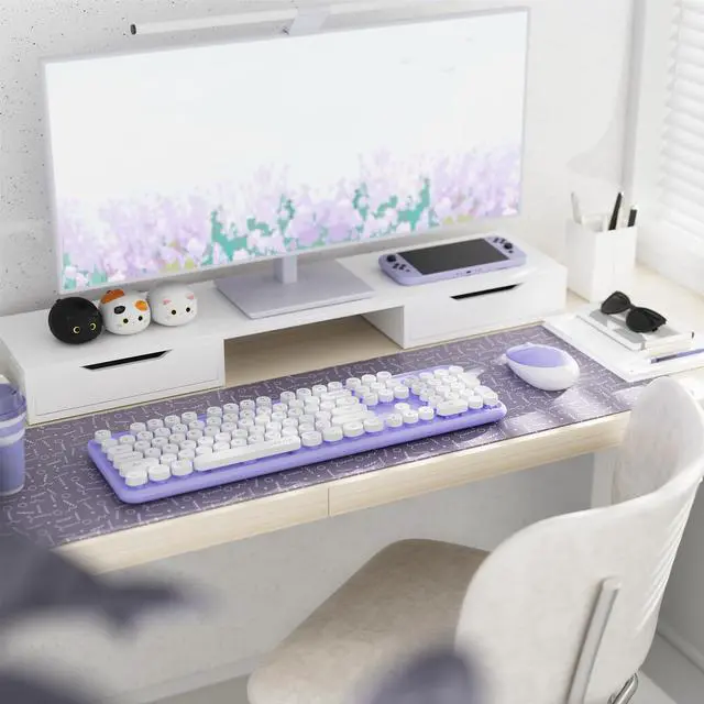 Alt view image 2 of 5 - FCPLU x UBOTIE Colorful Wireless Keyboard and Mouse Combo, Full-Sized Office Keyboard with Typewriter Flexible Keys, 2.4GHz Dropout-Free Connection, Optical Mouse for PC Laptop(Purple White)