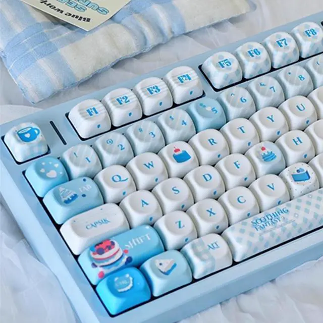 Main image of mintcaps Keycaps - 140keys Cute Keyboard Keycap PBT Blue Keycaps 60 65 75 100 Percent, MOA Profile Dye-Sublimation Custom Keycap for Cherry Gateron MX Swithes Mechanical Keyboards