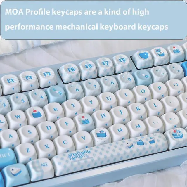 Alt view image 2 of 5 - mintcaps Keycaps - 140keys Cute Keyboard Keycap PBT Blue Keycaps 60 65 75 100 Percent, MOA Profile Dye-Sublimation Custom Keycap for Cherry Gateron MX Swithes Mechanical Keyboards