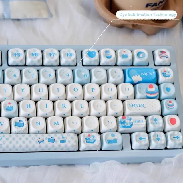 Alt view image 4 of 5 - mintcaps Keycaps - 140keys Cute Keyboard Keycap PBT Blue Keycaps 60 65 75 100 Percent, MOA Profile Dye-Sublimation Custom Keycap for Cherry Gateron MX Swithes Mechanical Keyboards