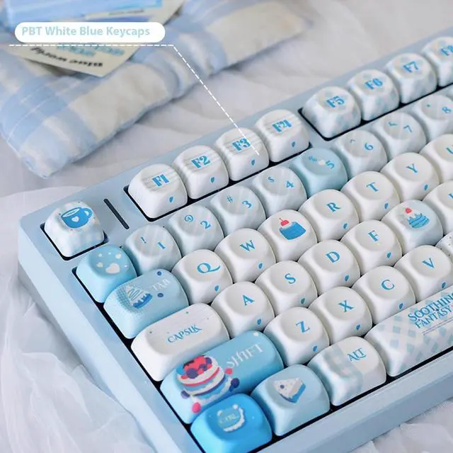 Alt view image 3 of 5 - mintcaps Keycaps - 140keys Cute Keyboard Keycap PBT Blue Keycaps 60 65 75 100 Percent, MOA Profile Dye-Sublimation Custom Keycap for Cherry Gateron MX Swithes Mechanical Keyboards