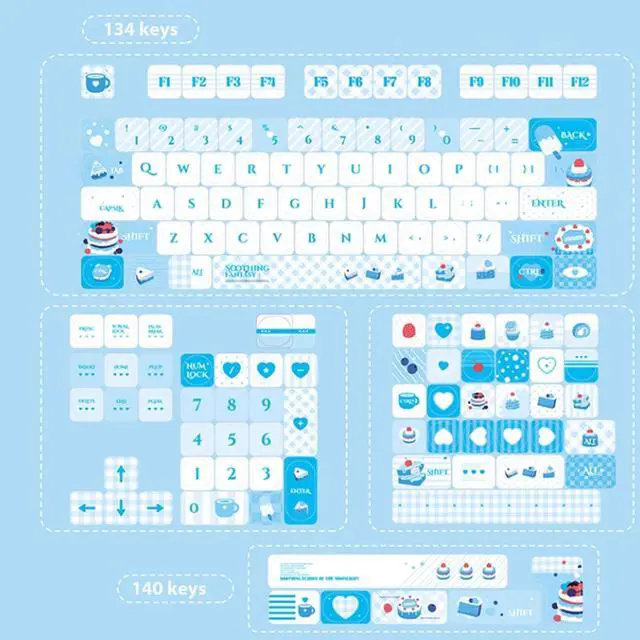 Alt view image 5 of 5 - mintcaps Keycaps - 140keys Cute Keyboard Keycap PBT Blue Keycaps 60 65 75 100 Percent, MOA Profile Dye-Sublimation Custom Keycap for Cherry Gateron MX Swithes Mechanical Keyboards