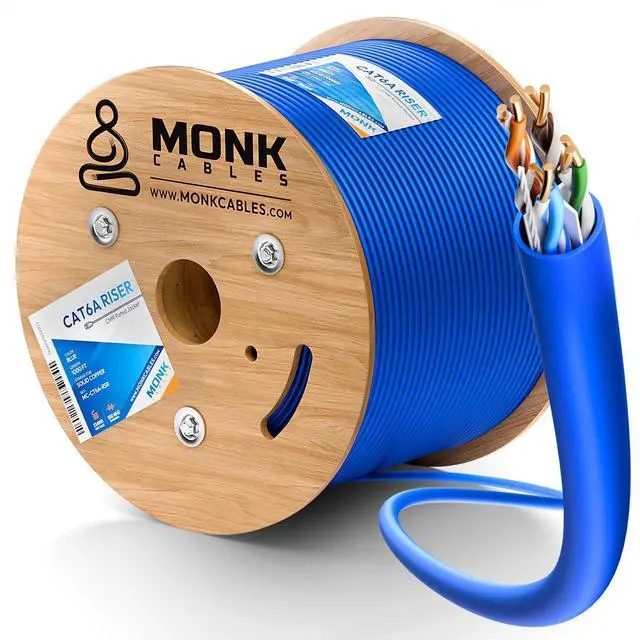 Main image of MONK CABLES | CAT6A Riser Cable 1000ft | 100% Pure Copper | ETL Listed | UTP, 23AWG, 750MHz | DSX-8000 Certified | Stable & Remarkable Performance (Blue)
