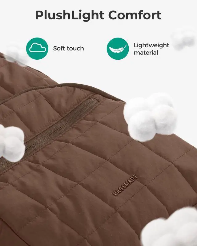 Alt view image 5 of 5 - BAGSMART College Laptop Backpack, Travel Backpack for Women, Quilted Casual Daypack, Water-Resistant Bookbag for 15.6 Inch Laptop, Chocolate