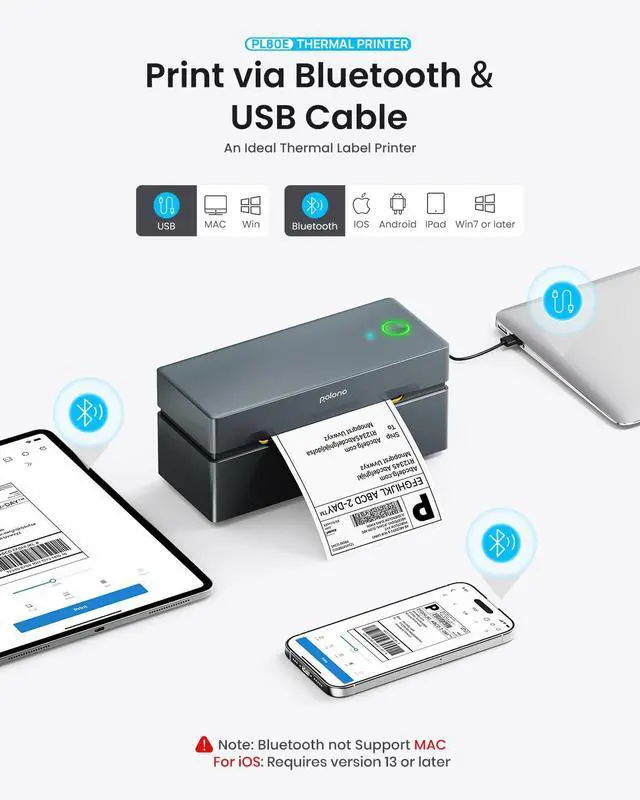 Alt view image 2 of 5 - POLONO Bluetooth Thermal Shipping Label Printer, Wireless 4x6 Shipping Label Printer for Small Business, Support iOS, Android, Windows, Mac. Compatible with Amazon, Ebay, Shopify, Etsy, USPS (Grey)
