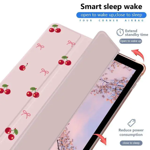 Alt view image 3 of 5 - JOYLAND Kawaii Cherry Bow Case for iPad 9th/7th/8th Generation(2021/2020/2019) 10.2 Inch with Pencil Holder Girly Pink Leather Case Soft TPU Tablet Shockproof Cover Auto Wake/Sleep