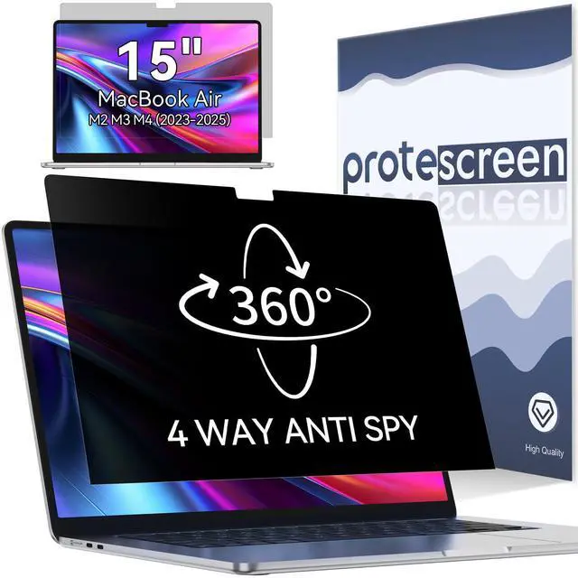 Main image of 360° Privacy Screen for MacBook Air 15 Inch (2023-2025, M2 M3 M4) - A2941 A3114 A3241, 4 Way Privacy Anti Glare Blue Light Filter Shield Film Anti Spy Laptop Protector for Mac 15.3In Computer