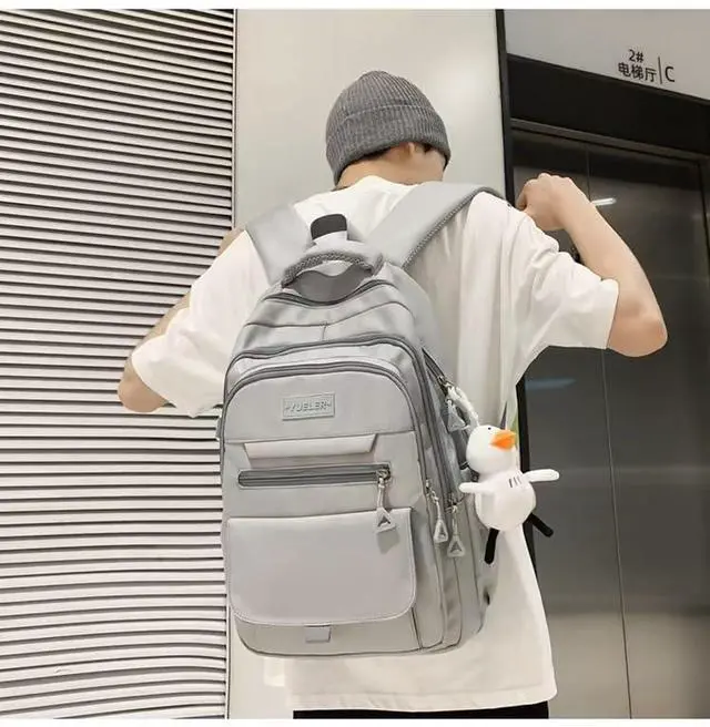 Alt view image 2 of 5 - MININAI Student Backpack for Teen Girls Boys Preppy Elementary Middle School College Bookbags Cute Aesthetic Trendy Daypack (Gray)