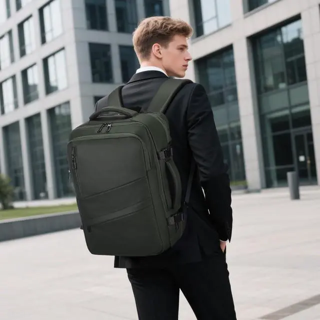 Alt view image 2 of 5 - SUIKIHUM Travel Carry on Backpack, 18.9" Flight Approved, Expandable Weekender Bag with Waterproof USB A/C Port, Equivalent to 18" Suitcase, Green