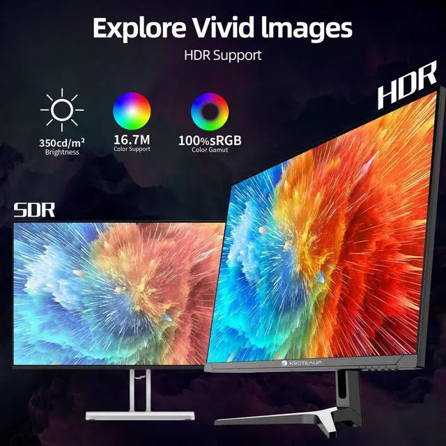 Alt view image 4 of 5 - Kroteaup 32 Inch UHD Gaming Monitor, (3840 X 2160) Computer Monitor, HDR400, DCI-P3 86%100% sRGB, Eye Care, Freesync, HDMI, Dp Port and Built-in Speaker, Support Wall