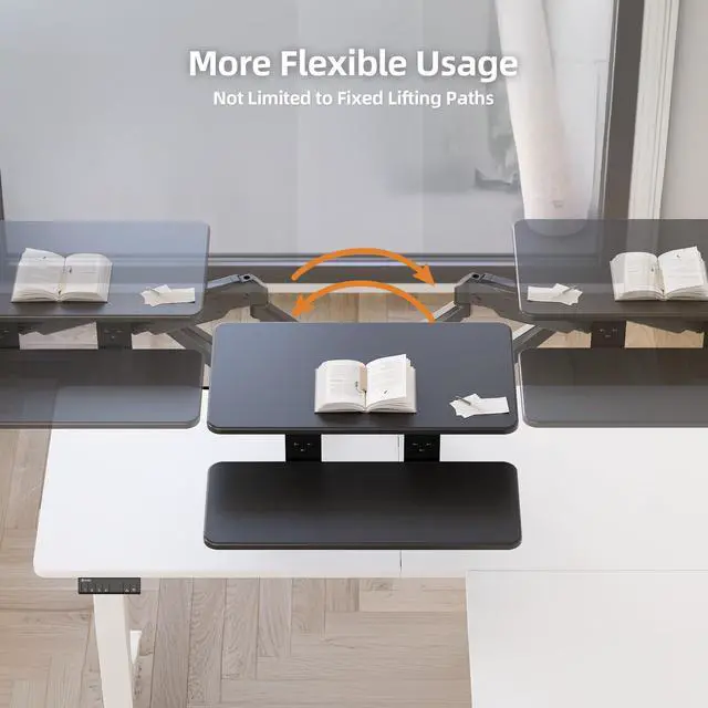 Alt view image 3 of 5 - Claiks 24-Inch Sit-Stand WorkstationInnovative Space-Saving Height-Adjustable Ergonomic Desk Converter with Wide Keyboard TrayDual Fixation and Flexible Rotation Function, Black