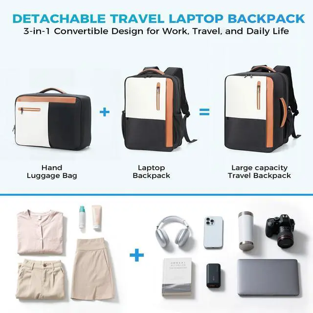 Alt view image 2 of 5 - Lekespring 3-in-1 Detachable Laptop Backpack Set, Airline Approved Carry-On Backpack and Daypack, Fits 17-Inch Laptop, Waterproof Travel Backpack as Personal Item