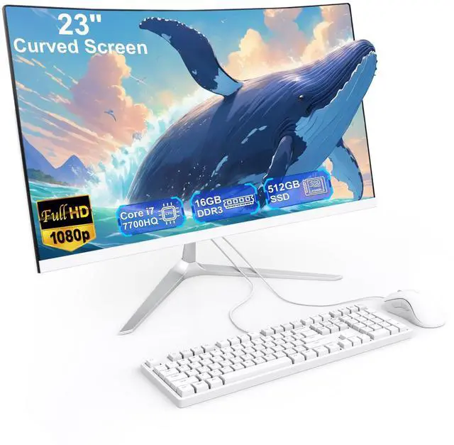 MECHAZER All-in-One Desktop Computer 23.8 Inch Curved Display Core i7 7700HQ(up to 3.8Ghz) 16GB RAM 512GB SSD Dual-Band WiFi Bluetooth 5.0 Complete with Wired Keyboard & Mouse