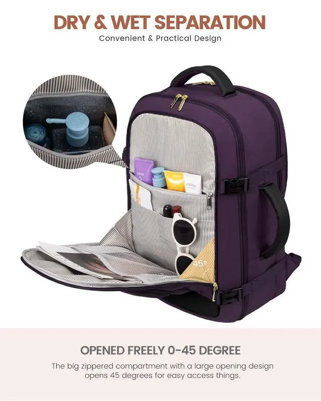 Alt view image 3 of 5 - LOVEVOOK Carry On Travel Backpack For Women Flight Approved, 50L Large Personal Item Backpack Travel Bag for Airplanes, Business 18 Inch Laptop Backpack, Weekender Overnight Daypack, With 3 Cubes