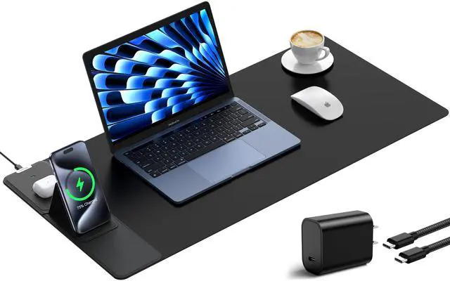 Main image of TopMade Mouse Pad with 15W Wireless Charging & Phone Holder, 31.5" x 15.75" XXL Large Desk Pad, Waterproof Gaming Mousepad Home Office Desk Mat (Includes 20W PD Power Adapter & 6.56ft Woven Cable)
