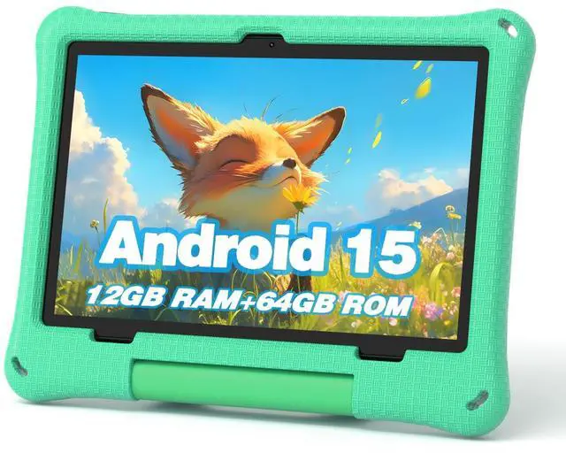 Main image of Kids Tablet, 10.1 Inch Android 15 Tablet for Kids, 12GB+64GB, Octa-Core, 6000mAh Battery, WiFi 6, Pre-Installed Kids Apps, Parental Control, with EVA Protective Case  Ideal Gift for Toddler (Green)
