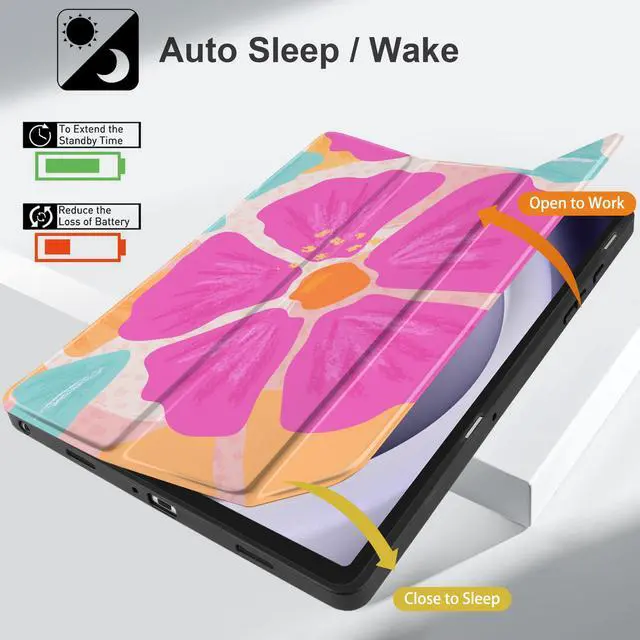 Alt view image 3 of 5 - MEEgoodo Case for Samsung Galaxy Tab A9 Plus 11 inch Cover 2024 2023 with S Pen Holder, A9+ Smart Tablet Cases with Leather Trifold Stand+Soft TPU Back Shell+Smart Auto Wake/Sleep, Hand-Drawn Blossom