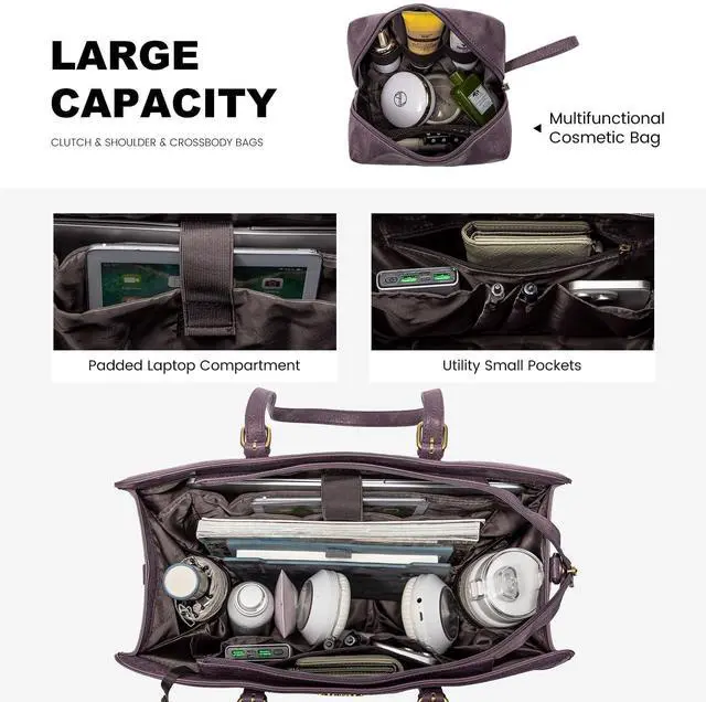 Alt view image 3 of 5 - LOVEVOOK Laptop Tote Bag for Women,17 inch Canvas Leather Computer bag with Clutch Purse for Business, Travel, School, Casual (Light Purple Embossed-P, 15.6 inch)